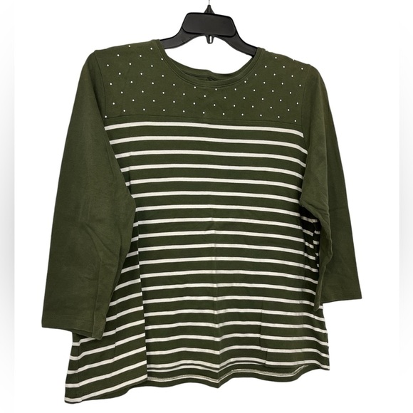 Kim Rogers Perfectly Soft•Olive Green White Striped Long Sleeve, Women’s Sz 3XL - Picture 1 of 8
